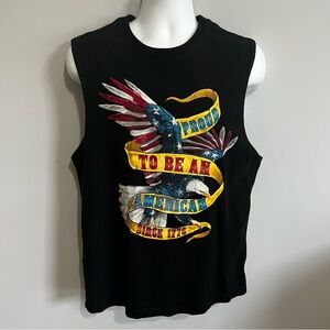 Faded Glory M Black Sleeveless T-Shirt Tee PROUD TO BE AN AMERICAN